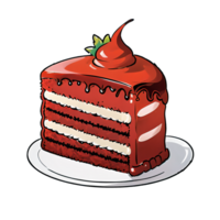 rouge velours gâteau tranche main tiré dessin animé style illustration ai généré png