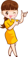 Smiling beautiful woman character in cute actions png