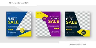 New Collection flash sale, big sale social media post template set, Minimal style new collection square flyer web banner design. Pro Vector