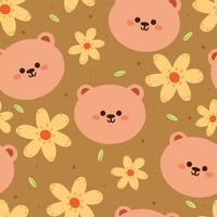 seamless pattern cartoon bear with flowers. cute animal wallpaper illustration for gift wrap paper vector