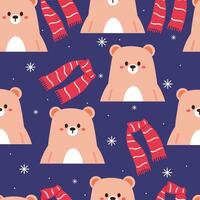 seamless pattern cartoon bear wearing scarf. cute animal wallpaper with snowflakes illustration for gift wrap paper, winter wallpaper vector