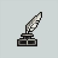 Pixel art illustration Quill pen. Pixelated feather pen. Magical quill feather pen icon pixelated for the pixel art game and icon for website and video game. old school retro. vector