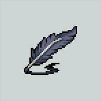 Pixel art illustration Quill pen. Pixelated feather pen. Magical quill feather pen icon pixelated for the pixel art game and icon for website and video game. old school retro. vector