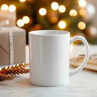 AI Generated Christmas Celebration with Festive Drinkware and Decorations photo