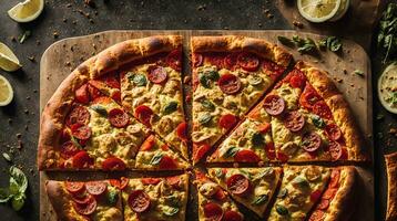 Immerse yourself in the mouthwatering beauty of a delectable pizza captured in stunning AI Generative photo