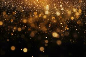 resumen oro bokeh antecedentes. Navidad y nuevo año concepto, festivo dorado reluciente en el oscuro noche fondo, ai generado foto