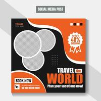 Modern Travel the world social media post or tourism business marketing web banner template Free Vector