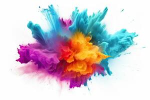 Abstract colored paint explosion isolated on white background. Colorful cloud of ink, Explosion of colored powder on a white background. 3d rendering, AI Generated photo