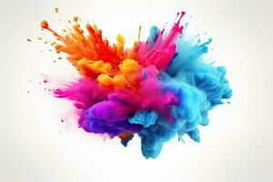 Colorful ink in water isolated on white background. 3d rendering, Explosion of colored powder on a white background. 3d rendering, AI Generated photo