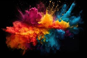 Explosion of colored powder, isolated on black background. Abstract background, Explosion of colored powder isolated on black background, AI Generated photo