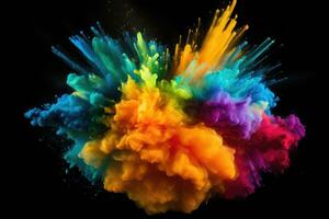 Explosion of colored powder, isolated on black background. 3d render, Explosion of colored powder isolated on black background, AI Generated photo