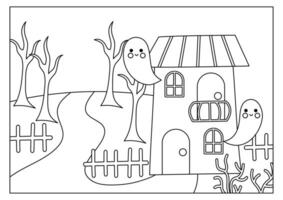 Haunted house coloring page for kids vector