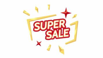 Super sale 2D promotional animation. Super saving 4K video motion graphic. Half price deal. Clearance sale black friday colorful animated cartoon advertising banner isolated on white background