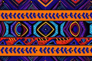 Seamless geometric African pattern. Ethnic ornament on the carpet. Aztec style. Tribal ethnic vector texture. Embroidery on fabric. Indian, Scandinavian, Gypsy, Mexican, folk pattern, AI Generated photo