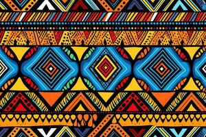 sin costura geométrico africano modelo. étnico ornamento en el alfombra. azteca estilo. tribal étnico vector textura, étnico tela patrón, africano tribal modelo en vistoso, ai generado foto