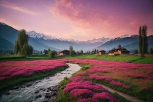 the stunning landscapes in Kashmir captures the serene beauty Generative ai photo