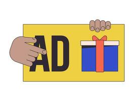 Click on advertising flat line concept vector spot illustration. Ad fraud. Push on prize 2D cartoon outline object on white for web UI design. Cybercrime editable isolated color hero image