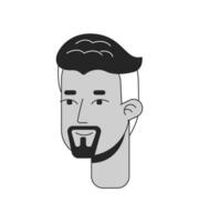 Arab mid aged man with extended goatee beard black and white 2D line cartoon character head. Middle eastern adult guy bearded isolated vector outline person face. Monochromatic flat spot illustration