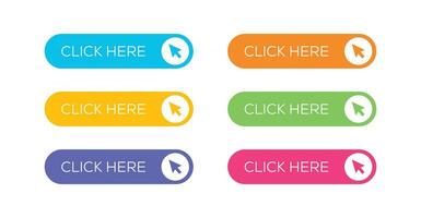 Click here button with arrow pointer clicking icon. Click here vector web button.