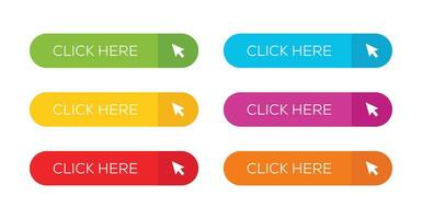 Click here button with arrow pointer clicking icon. Click here vector web button.