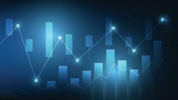 Financial business statistics with bar graph and candlestick chart show stock market price on dark blue background vector