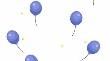 Flying up blue balloons with sparkling stars 2D objects animation. Boy birthday celebrating flat cartoon 4K video, transparent alpha channel. Baby shower animated elements on white background video