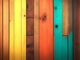 rústico resumen pintado de madera pared mesa piso textura - madera antecedentes panorama bandera largo, arco iris pintura colores lesbianas, sin costura modelo. generativo ai foto