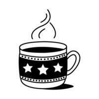 hot tea in a warm mug in the doodle style. Vector illustration of the symbol of warming up in the cold