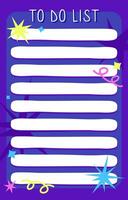 Template sheets for an organizer, planner, to-do list on a cosmic abstract background. Flat vector illustration of a set of pages for entries