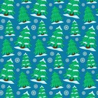 Seamless pattern of the winter forest. Christmas tree, snow. Forest green background. Festive Christmas wallpaper. Vector background for winter holidays, Christmas and New Year