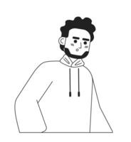 Shocked indian man monochromatic flat vector character. Handsome brunette. Short hair. Editable thin line half body person on white. Simple bw cartoon spot image for web graphic design