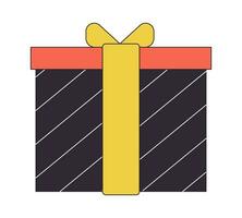 Gift box with ribbon flat line color isolated vector object. Special offer. Editable clip art image on white background. Simple outline cartoon spot illustration for web design
