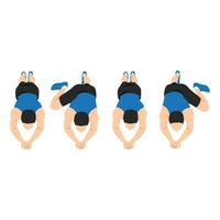 Man doing Abdominal exercise position introduction with Plank Knee to Elbow top or front view guide. HIIT workout. vector