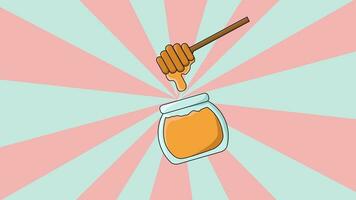 animated video of a honey jar icon with a rotating background