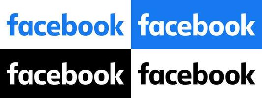 Facebook Text Logo - Vector Set Collection - Black Silhouette - Latest Blue Color Font - Isolated. Original Facebook Name Type for Web Page, Mobile App or Print Materials.