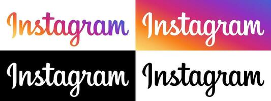 Instagram Text Logo - Vector Set Collection - Black Silhouette and Original Gradient Color Font - Isolated. Latest Font for Web Page, Mobile App or Print Materials.