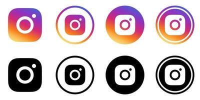 Instagram Logo - Vector - Set Collection - Black Silhouette Shape and Original Gradient - Isolated. Instagram Latest Icon for Web Page, Mobile App or Print.