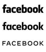 Facebook Text Logo - Vector Set Collection - Black Silhouette Font - Isolated. Original Facebook Name Type for Web Page, Mobile App or Print Materials.