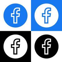 Facebook Logo - Vector Set Collection - Black Silhouette Shape - Original Latest Blue Color - Isolated. F Icon for Web Page, Mobile App or Print.