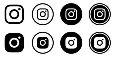 Instagram Logo - Vector - Set Collection - Black Silhouette Shape - Isolated. Instagram Latest Icon for Web Page, Mobile App or Print Materials.