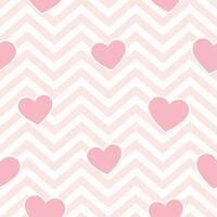 Pink Hearts on Geometric Zig Zag Seamless Background, Vector Pattern