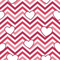 Pink Hearts on Geometric Zig Zag Seamless Background, Vector Pattern