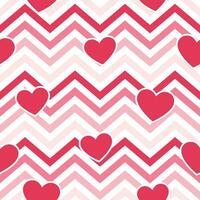 Pink Hearts on Geometric Zig Zag Seamless Background, Vector Pattern