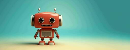 Cute Positive Robot Isolated on the Minimalist Background with Copy Space photo