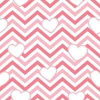 Pink Hearts on Geometric Zig Zag Seamless Background, Vector Pattern