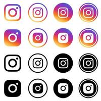 Instagram Logo - Vector - Set Collection - Black Silhouette Shape and Original Gradient - Isolated. Instagram Latest Icon for Web Page, Mobile App or Print.