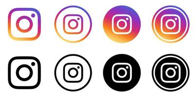 Instagram Logo - Vector - Set Collection - Black Silhouette Shape and Original Gradient - Isolated. Instagram Latest Icon for Web Page, Mobile App or Print.