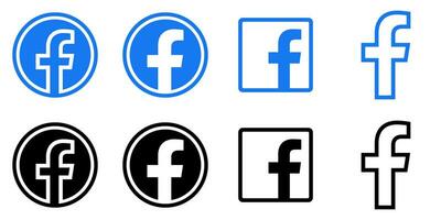 Facebook Logo - Vector Set Collection - Black Silhouette Shape - Original Latest Blue Color - Isolated. F Icon for Web Page, Mobile App or Print.