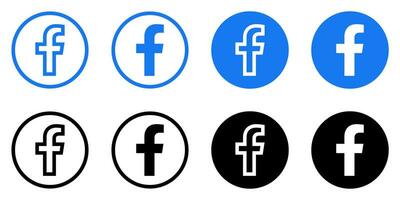 Facebook Logo - Vector Set Collection - Black Silhouette Shape - Original Latest Blue Color - Isolated. F Icon for Web Page, Mobile App or Print.