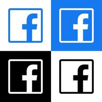 Facebook Logo - Vector Set Collection - Black Silhouette Shape - Original Latest Blue Color - Isolated. F Icon for Web Page, Mobile App or Print.